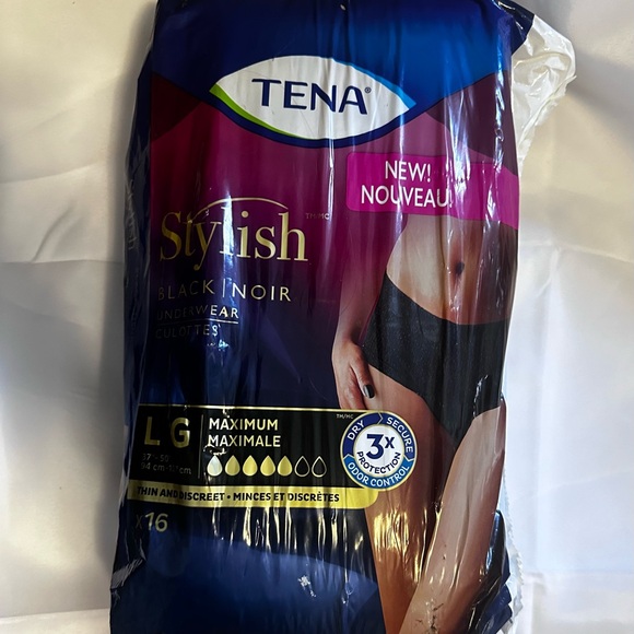 Tena Stylish Women’s Large 37”-50” Black Underwear 16 Pack Brand New - Picture 2 of 5